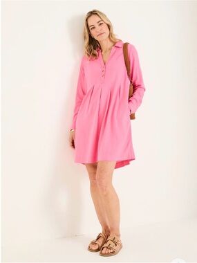 Fat Face Hot Pink Long-Sleeve Midi Beach Tunic Dress
